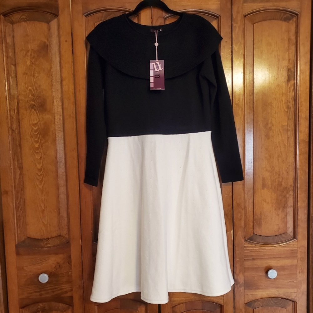 Black and White Knit Collar Dress